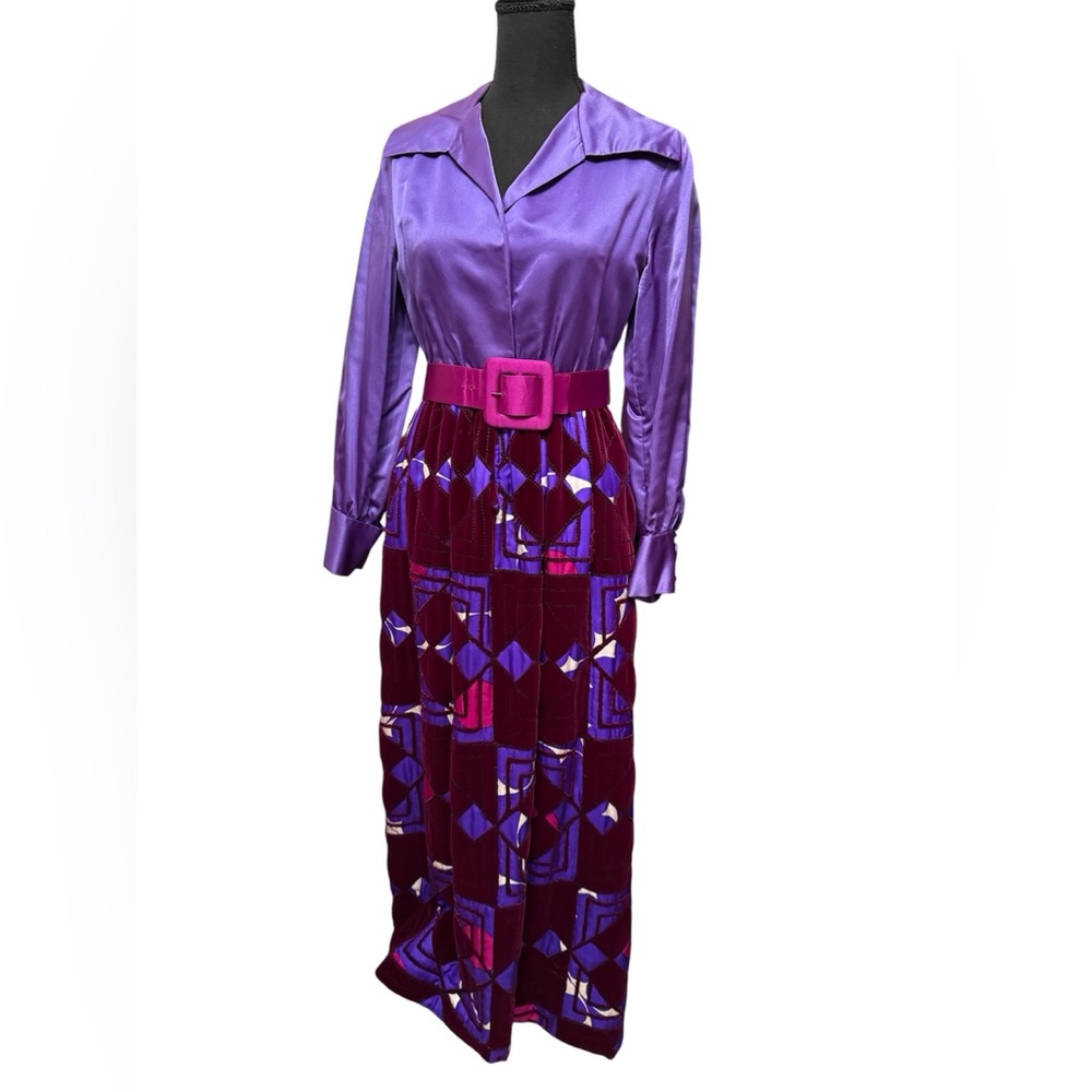 Vintage Joan Leslie by Kasper Purple and Pink Geometric Dress with Belt